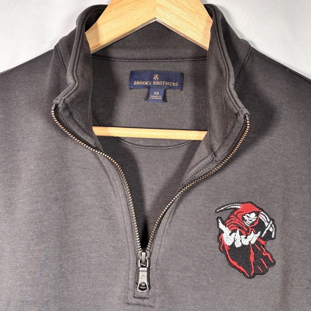 Brooks Brothers Grim Reaper 1/4 Zip Sweater Mens XS Pullover Embroidered Patch